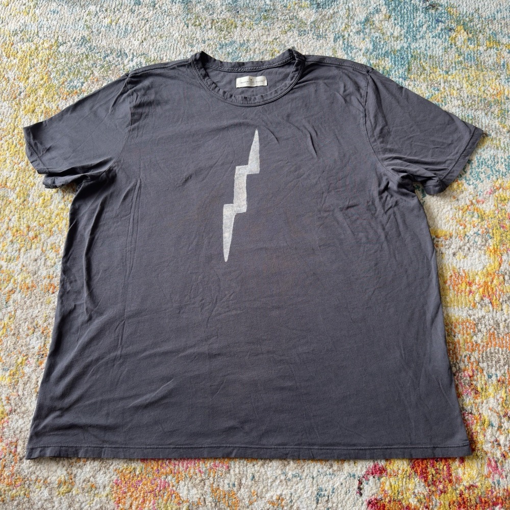 Imogene Willie Shirt Mens 2XL Slim Gray Black Lightening Bolt Tee USA Made Texas